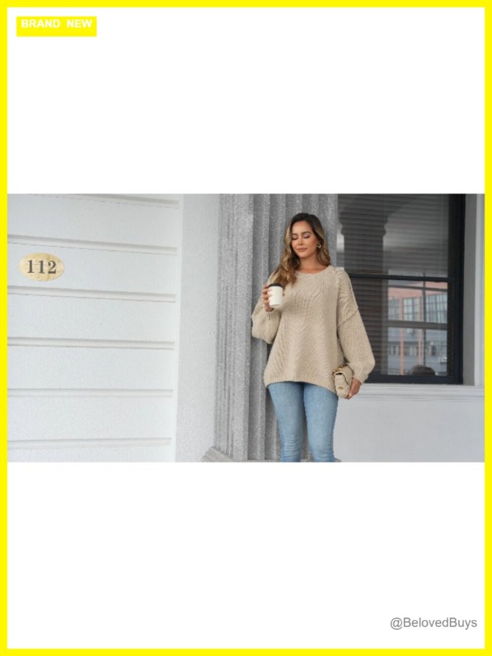 Oversized Tunic Sweater Women Ribbed Knit Crewneck Pullover - Picture 6 of 6